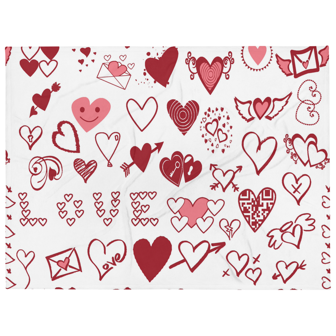 White Hearts Fleece Valentine Blankets