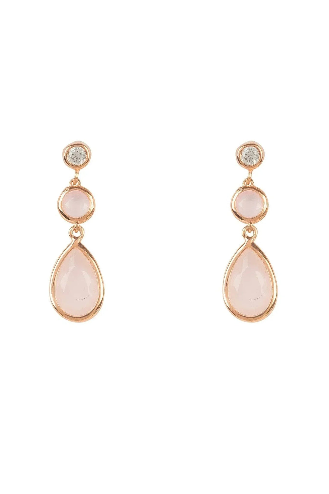 Rose gold drop earrings with round and teardrop rose quartz stones
