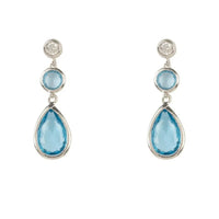 Silver drop earrings with blue teardrop gemstones and round top stones