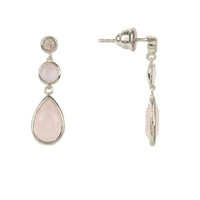 Silver rose quartz drop earrings with dangling teardrop charm
