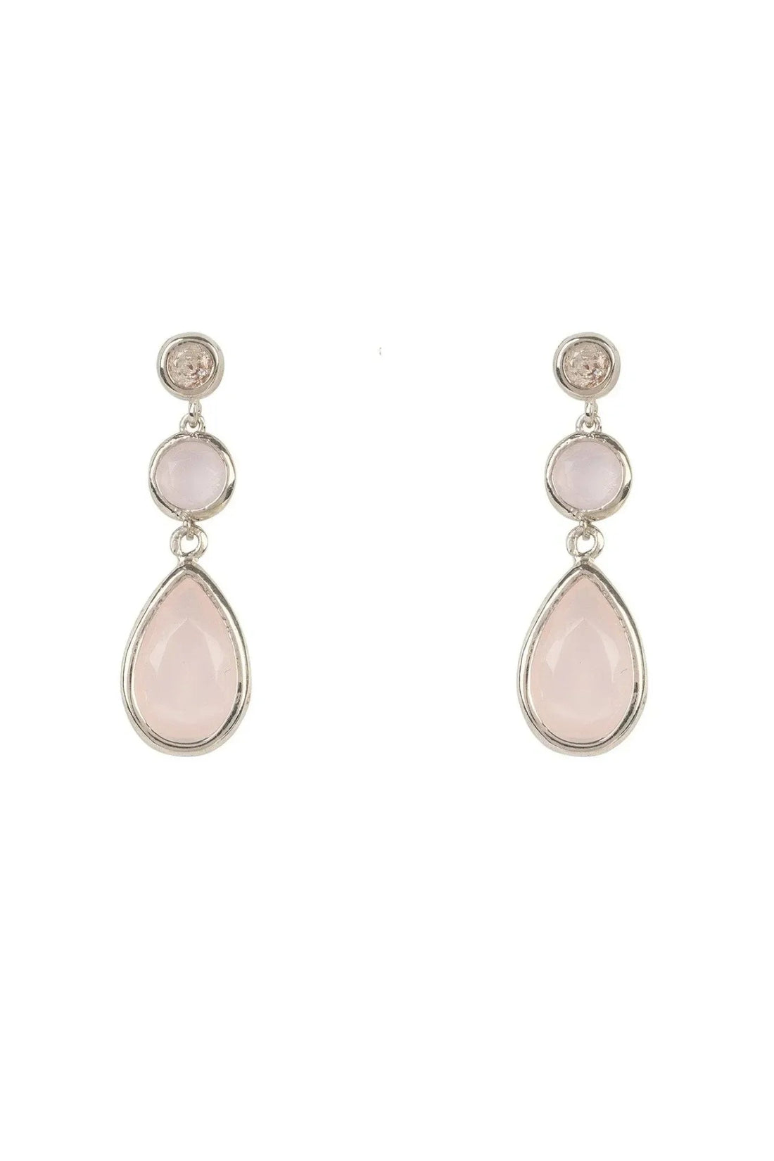 Silver drop earrings with rose quartz teardrop stones and round caps