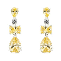 Silver drop earrings with yellow topaz and small dark stones, teardrop dangles