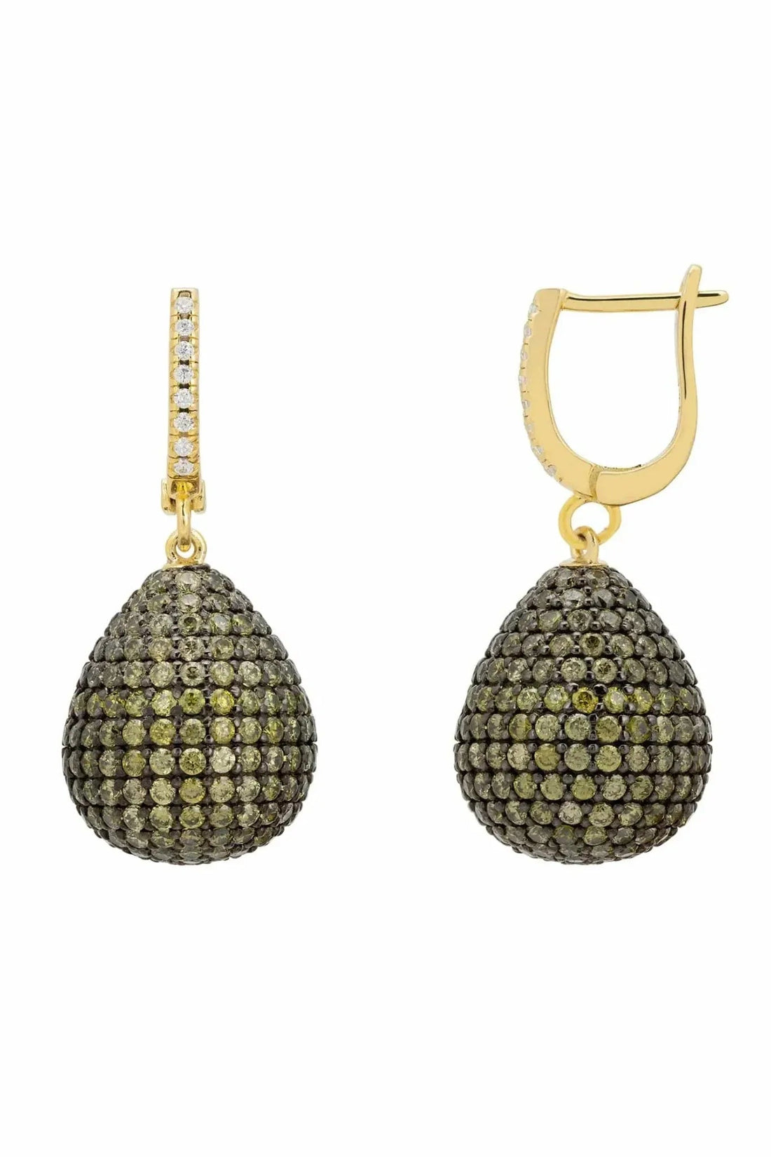 Pear drop gemstone earrings in gold with pavé teardrop pendants