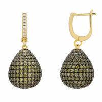 Pear drop gemstone earrings in gold with pavé teardrop pendants