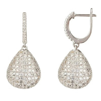 Silver-tone CZ pear drop earrings with hinged back