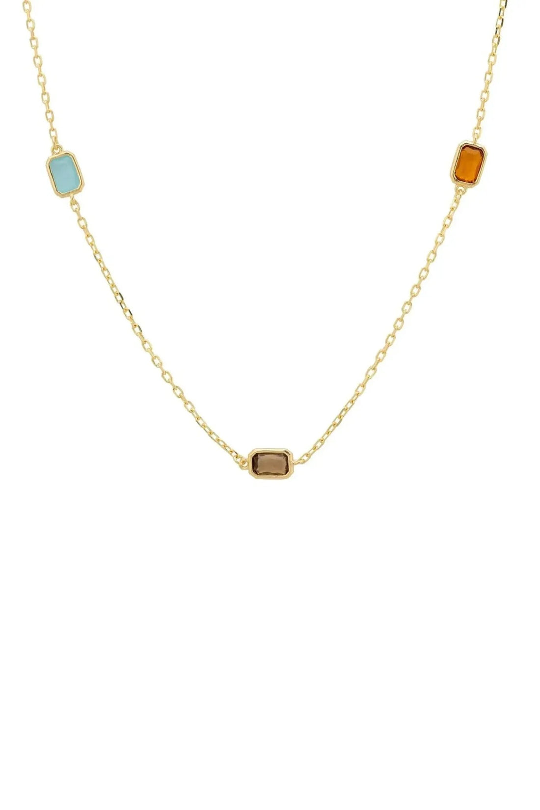 Gold 120cm necklace with colored rectangular bead pendants and gold chain