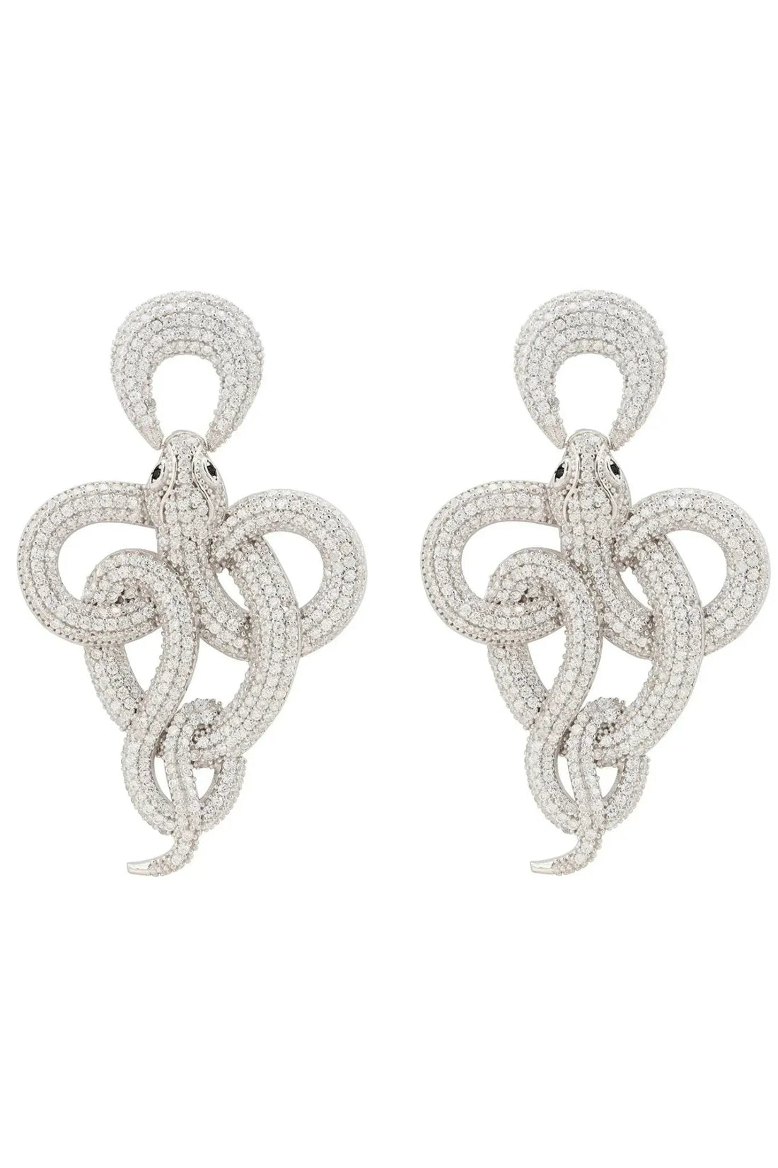 Silver rhinestone drop earrings with braided knot and coiled loops
