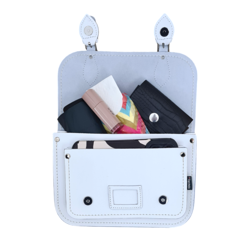 Leather Midi Satchel - White-3