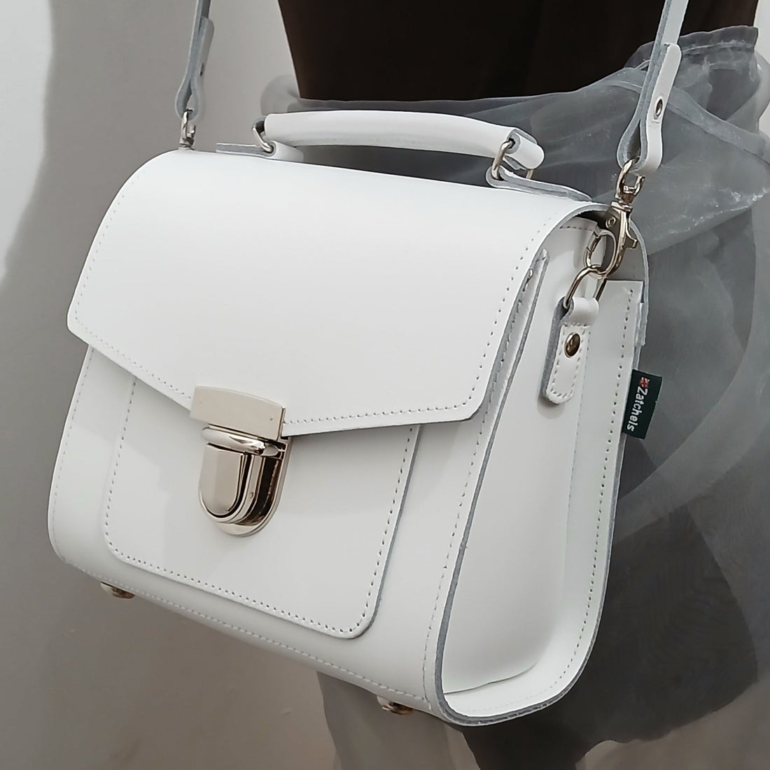 Handmade Leather Sugarcube Handbag - White-1