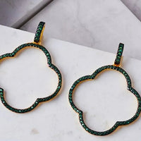Open Clover Large Drop Earrings Green Gold-3