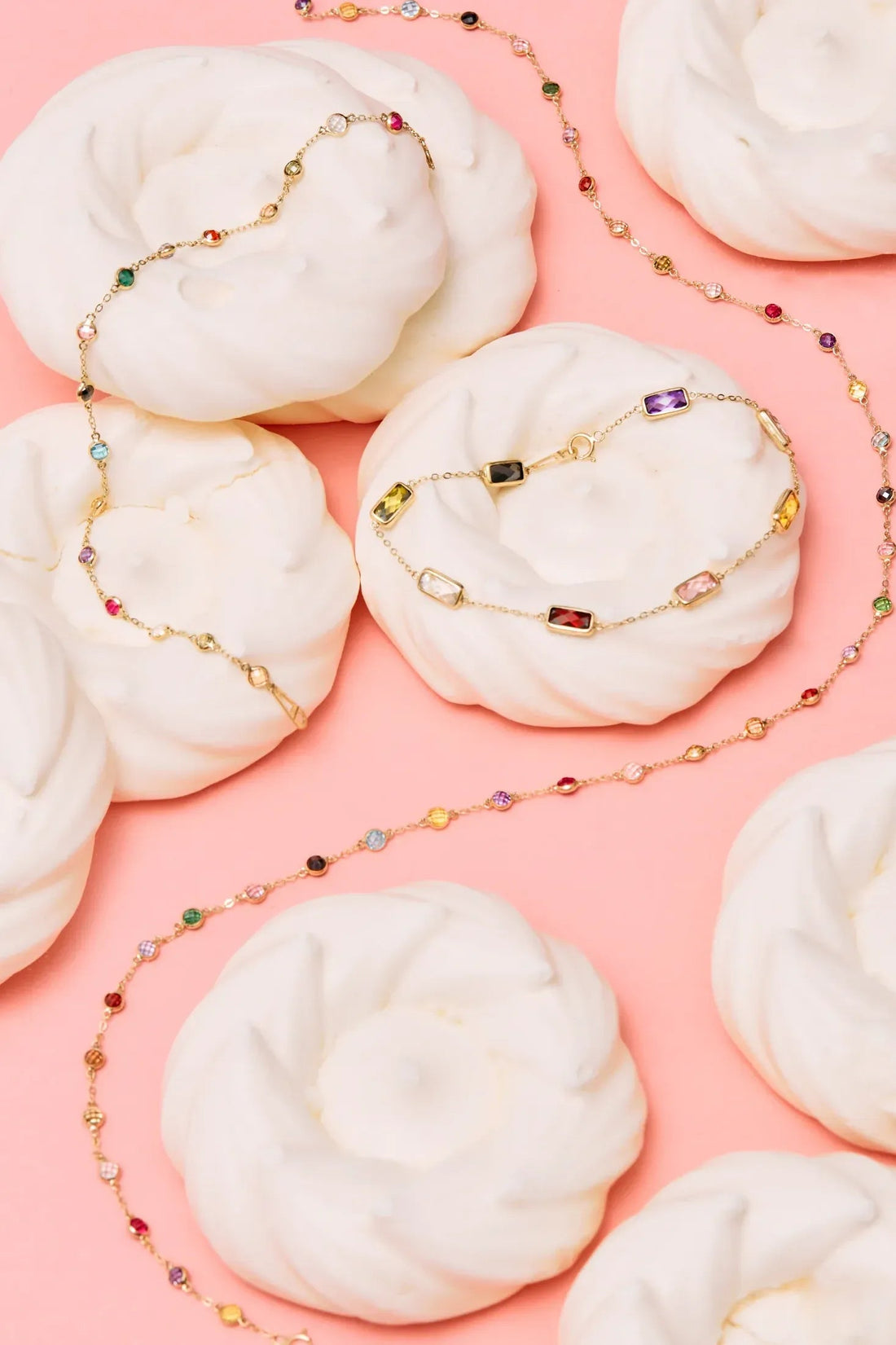 Gold rainbow gemstone bracelets with beaded chain and colorful stones