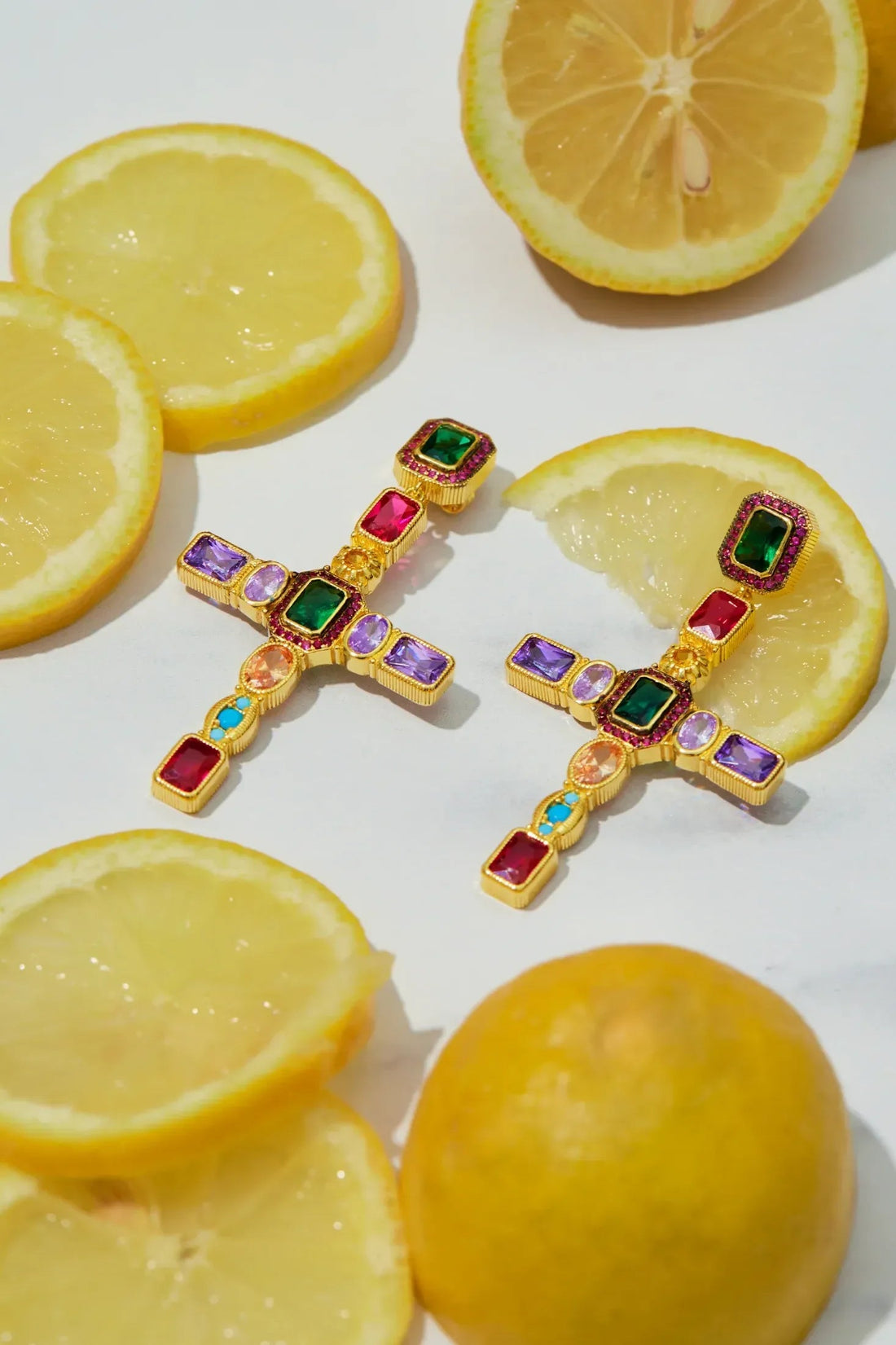 Maria Extra Large Gemstone Fashion Earrings Gold (Cross)-3