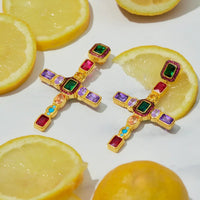 Maria Extra Large Gemstone Fashion Earrings Gold (Cross)-3