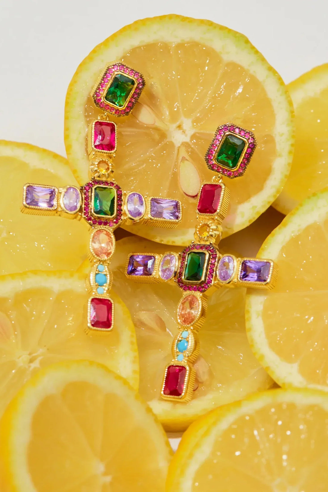 Maria Extra Large Gemstone Fashion Earrings Gold (Cross)-4