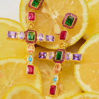 Maria Extra Large Gemstone Fashion Earrings Gold (Cross)-4