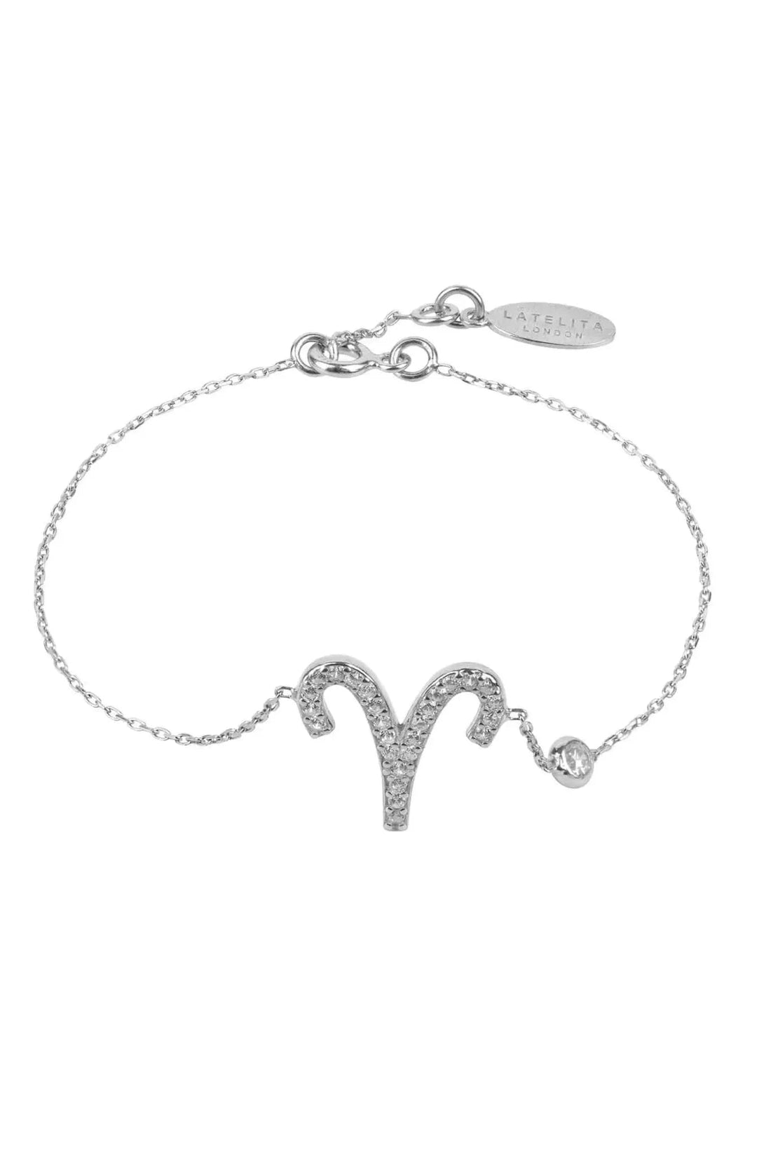 Aries zodiac star sign bracelet in silver tone with large sparkling aries symbol pendant