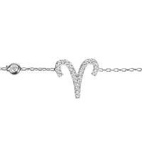Aries zodiac bracelet close-up with round clasp charm and sparkling aries symbol, silver