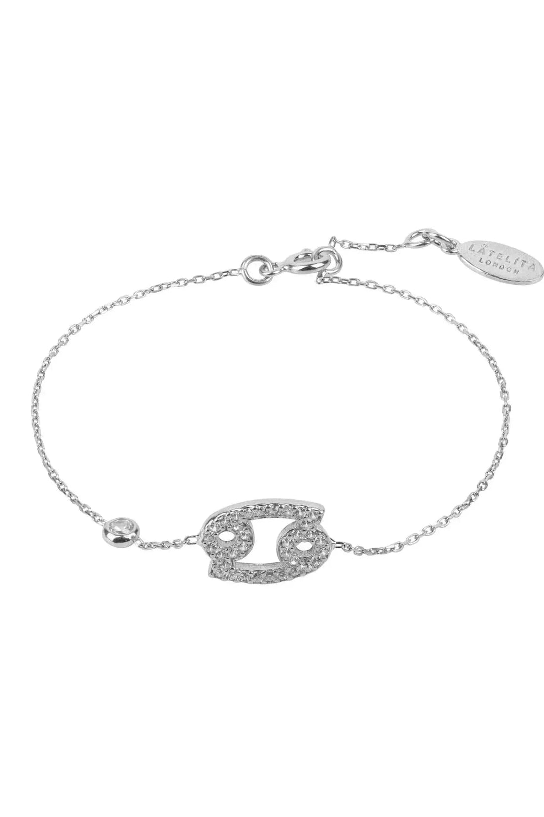 Cancer zodiac bracelet with silver-tone chain and oval crystal crab charm