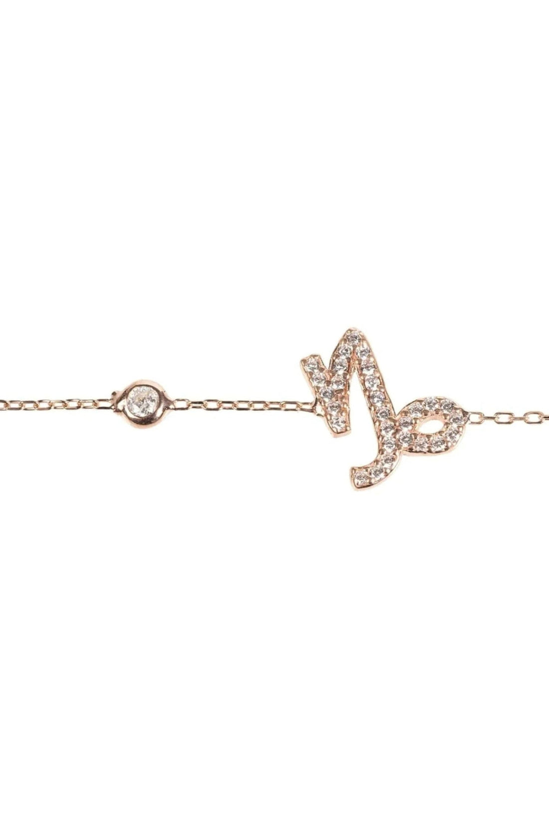 Rose gold Capricorn charm bracelet with round link and glitter symbol centerpiece