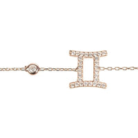 Gemini zodiac star sign bracelet with rose gold-tone chain and CZ “II” centerpiece