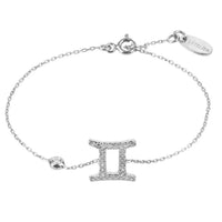 Gemini zodiac star sign bracelet with silver-tone chain and CZ “II” charm