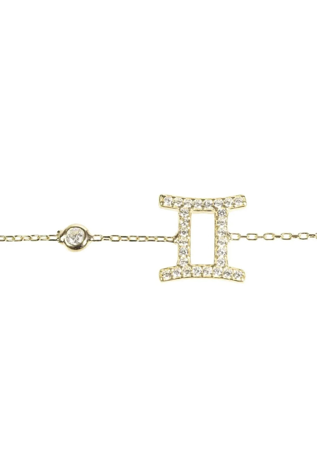 Gemini zodiac star sign bracelet with gold-tone chain and CZ “II” centerpiece