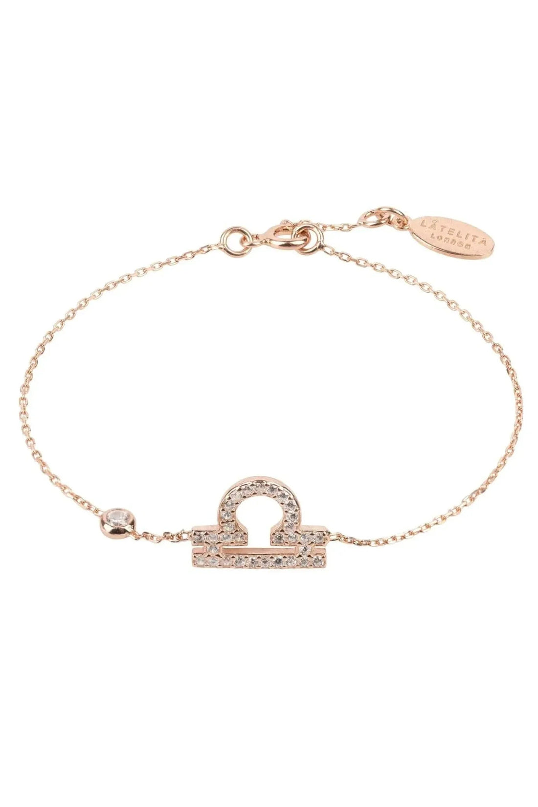 Rose gold tone bracelet with CZ zodiac pendant and adjustable clasp