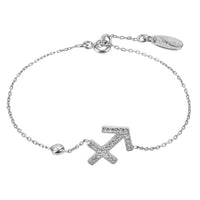 Silver Sagittarius zodiac bracelet with arrow star sign charm and engraved tag