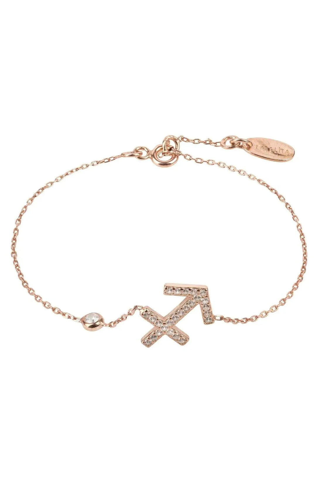 Rose gold Sagittarius zodiac star sign bracelet with arrow charm and extender clasp