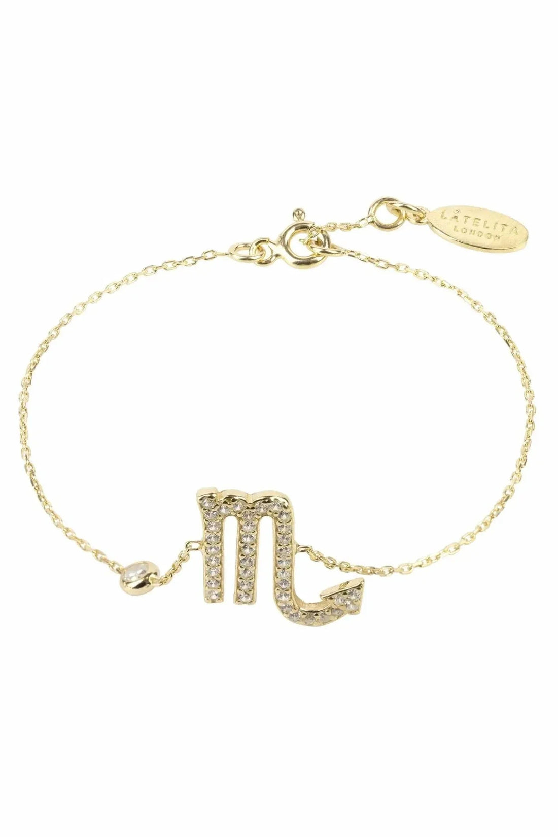 Scorpio zodiac star sign bracelet with gold-tone chain and rhinestone scorpion charm