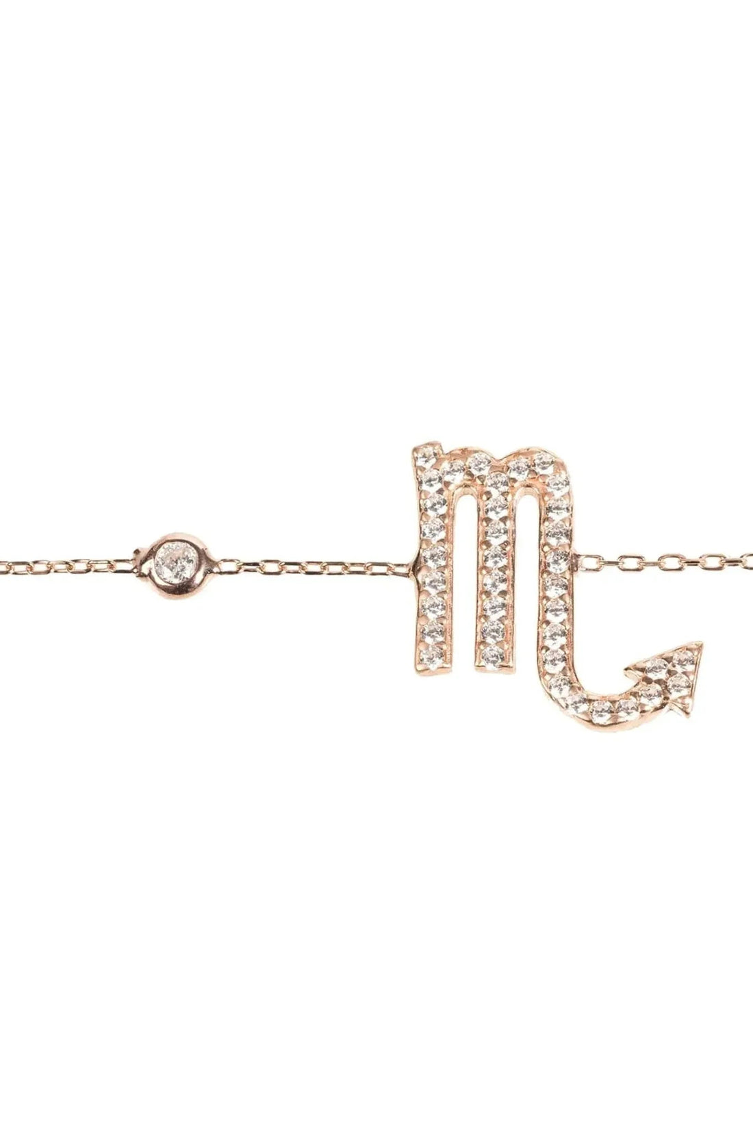 Rose-gold tone Scorpio zodiac bracelet with rhinestone scorpion charm and cable chain