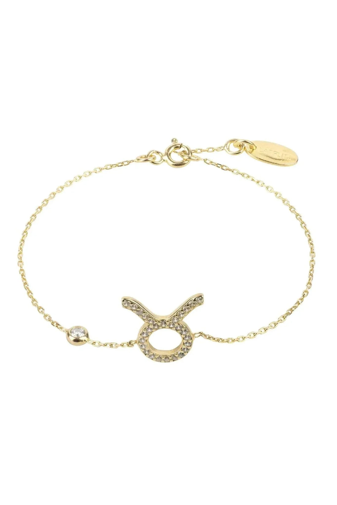 Gold-tone Taurus zodiac bracelet with chain and star sign pendant at center