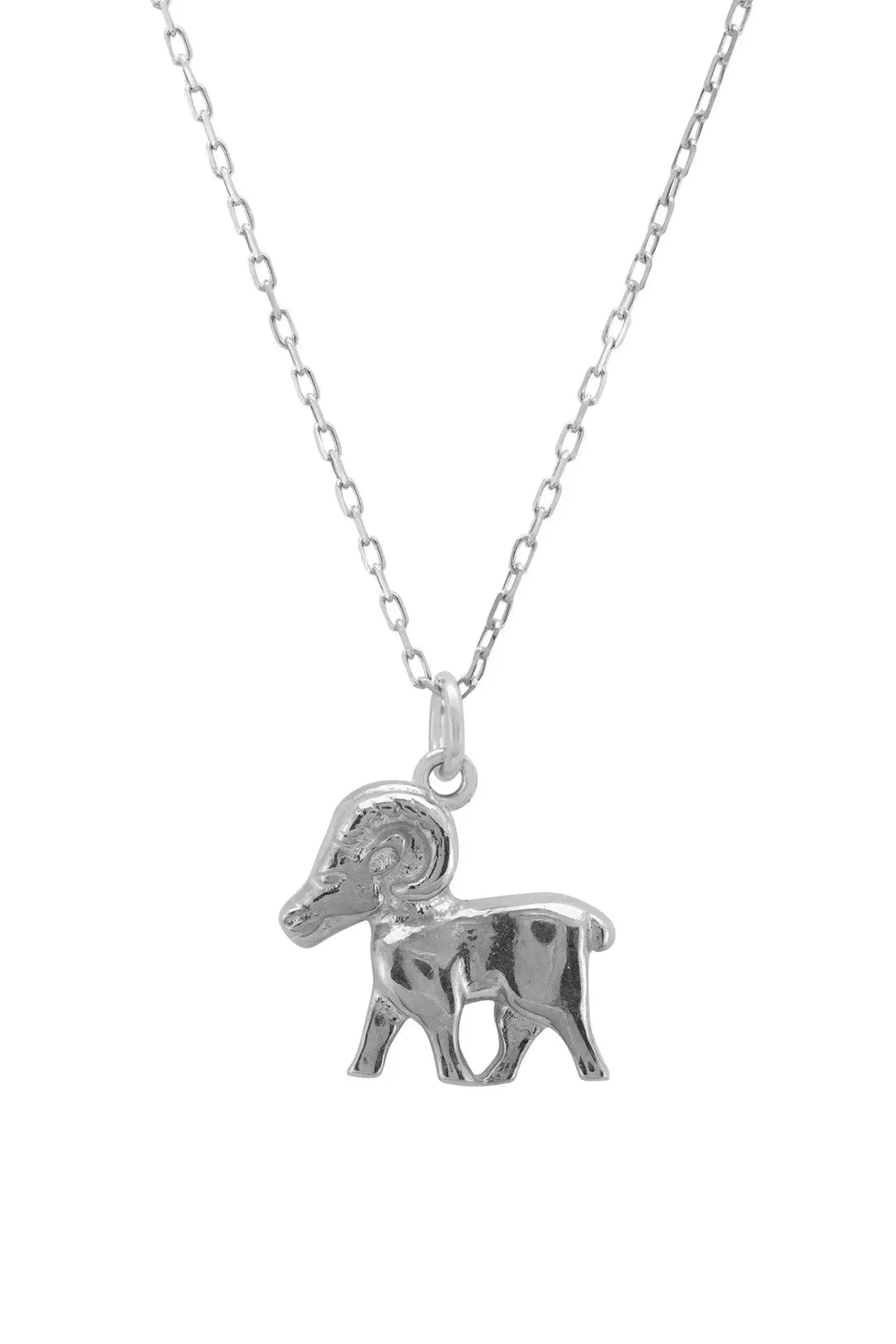 Silver Aries zodiac star sign necklace with ram pendant and link chain