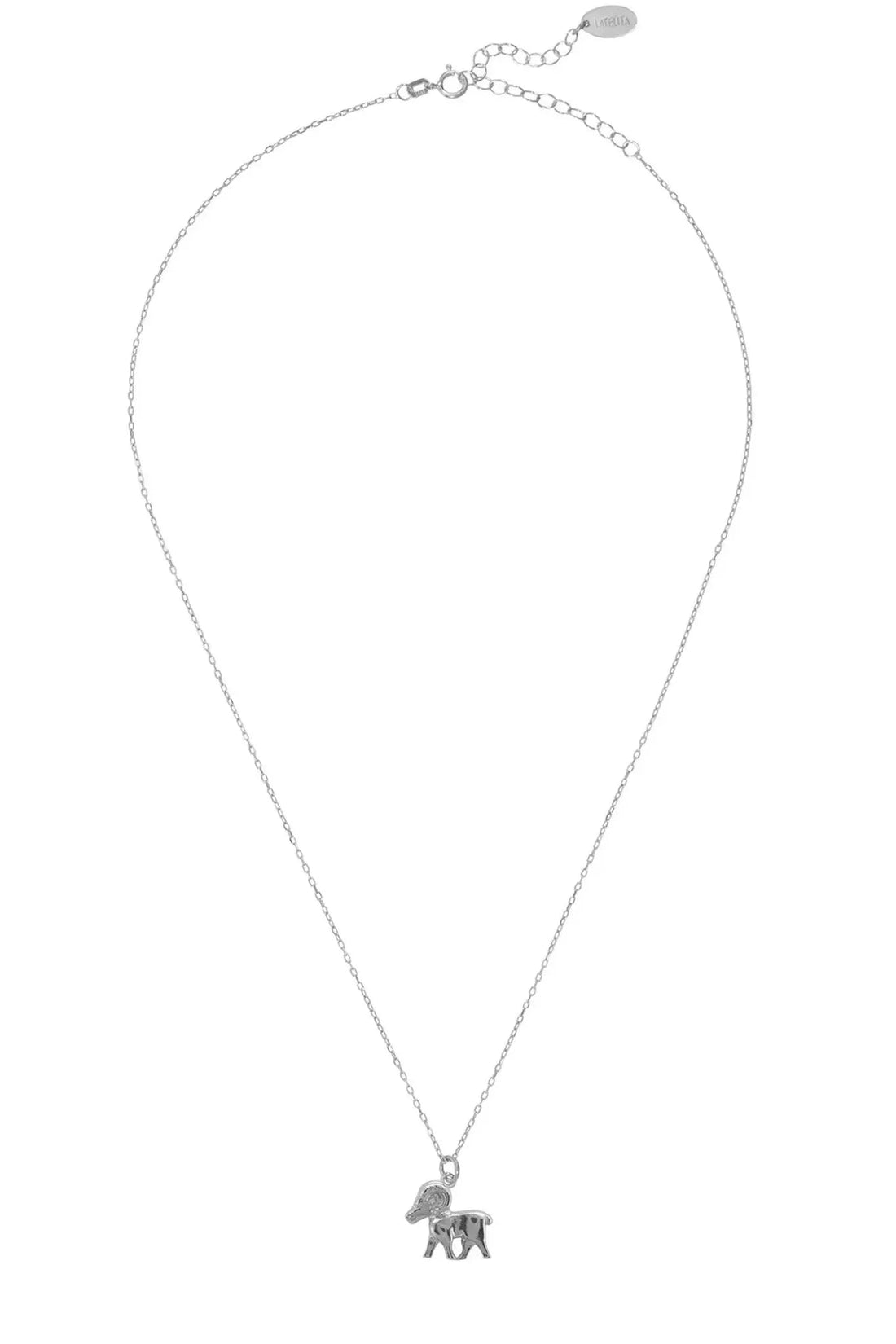 Silver Aries zodiac necklace with small ram charm on a fine link chain