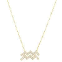 Gold Aquarius star sign pendant necklace with zigzag crystal charm