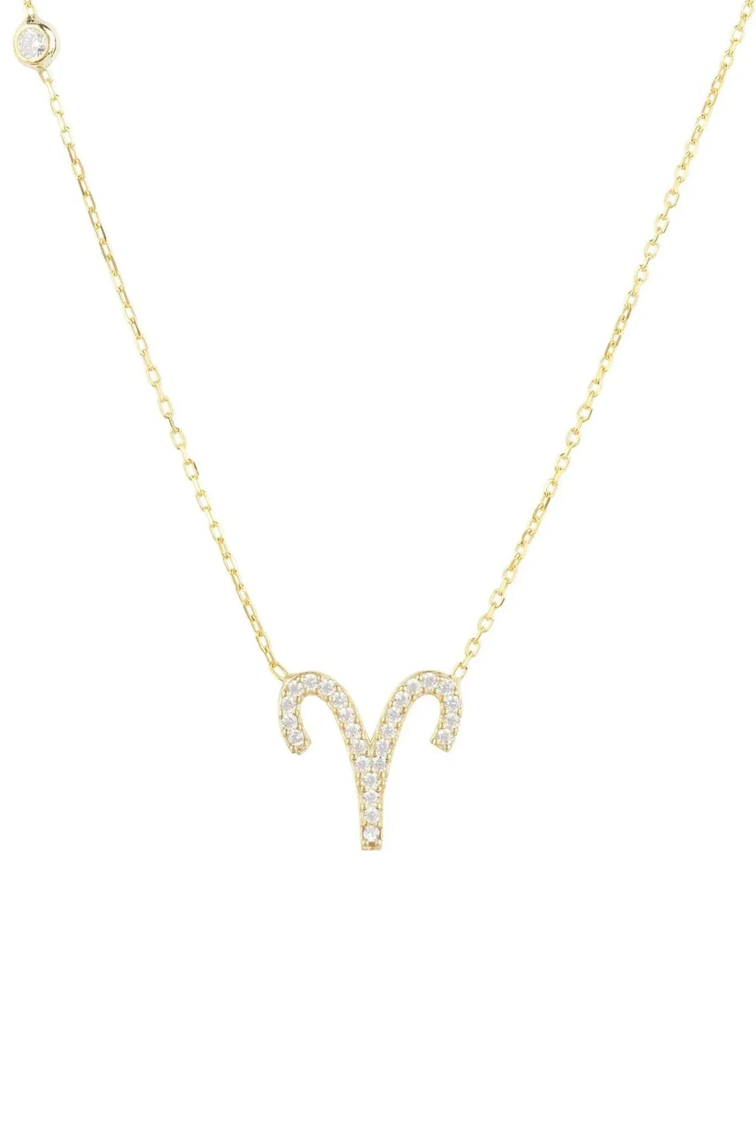 Gold zodiac Aries pendant necklace with rhinestone star-sign charm on chain
