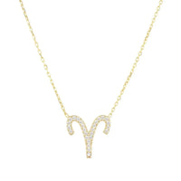 Gold zodiac Aries pendant necklace with rhinestone star-sign charm on chain