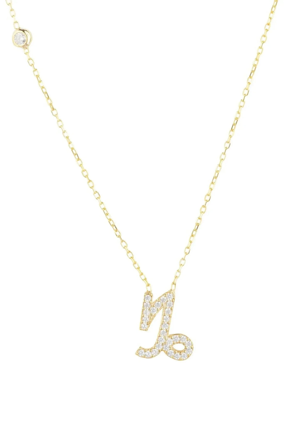 Gold zodiac pendant necklace with Capricorn star sign charm on chain