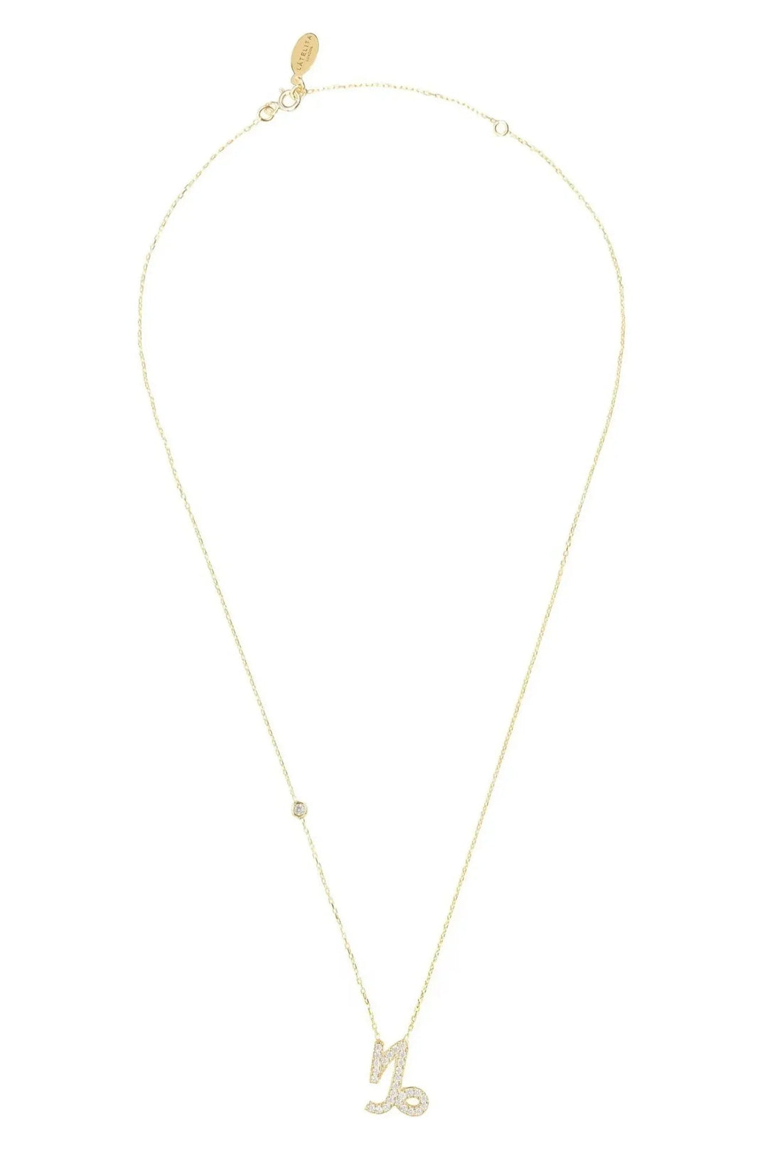 Gold zodiac pendant necklace with Capricorn charm on clasp chain