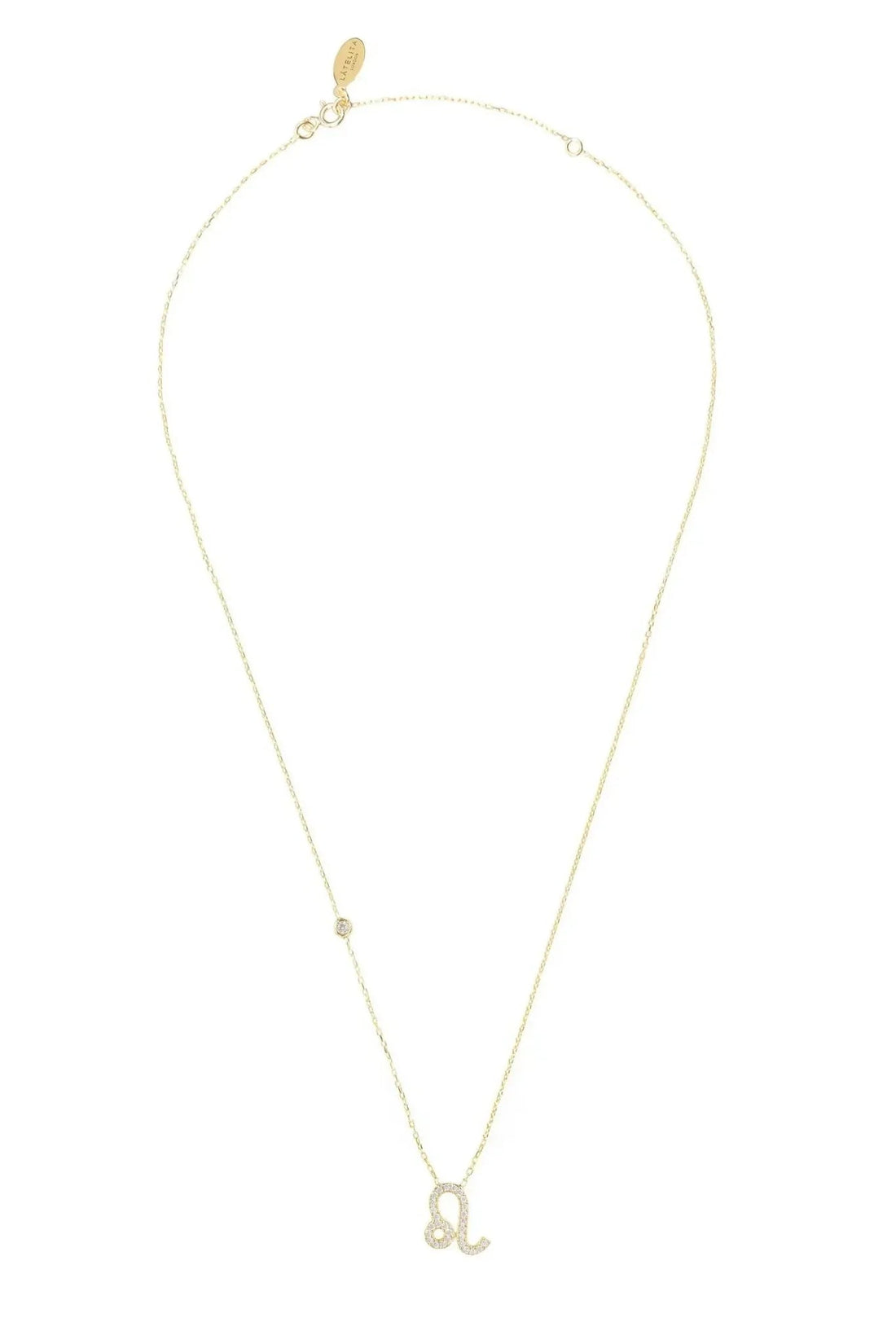 Gold chain zodiac pendant necklace with small top charm and Leo symbol pendant