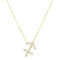 Gold Sagittarius pendant necklace with chain and small crystal accents