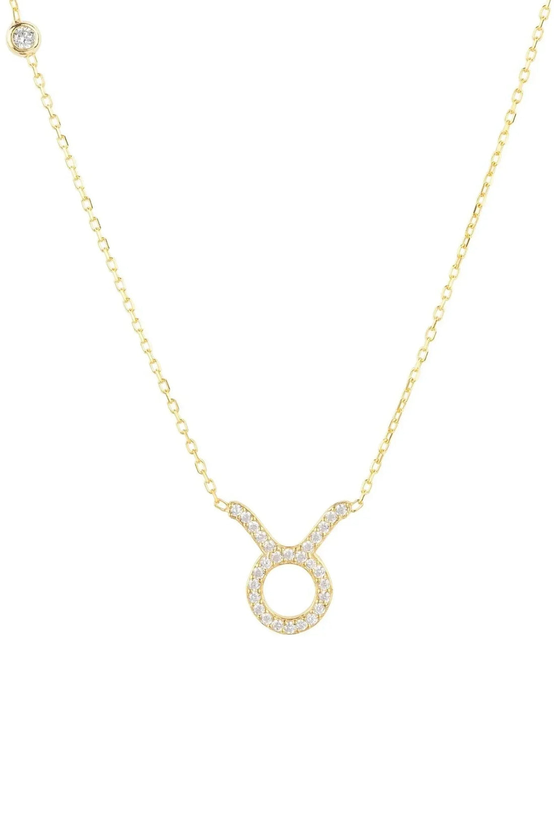 Gold-tone zodiac Taurus pendant necklace with small round stone halo charm