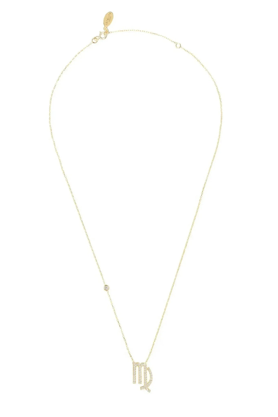 Gold teardrop chain necklace with Virgo symbol pendant at center
