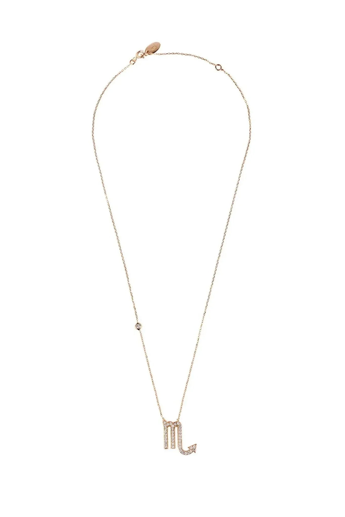 Rose gold chain necklace with small Scorpio M pendant at center