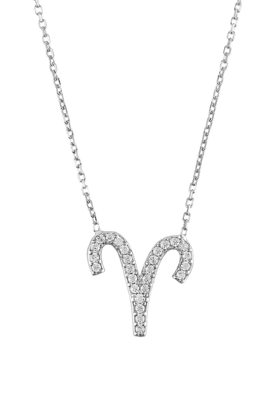 Silver Aries zodiac pendant necklace with sparkling star-style charm on chain