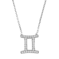 Silver Gemini zodiac pendant necklace with Roman numeral II charm