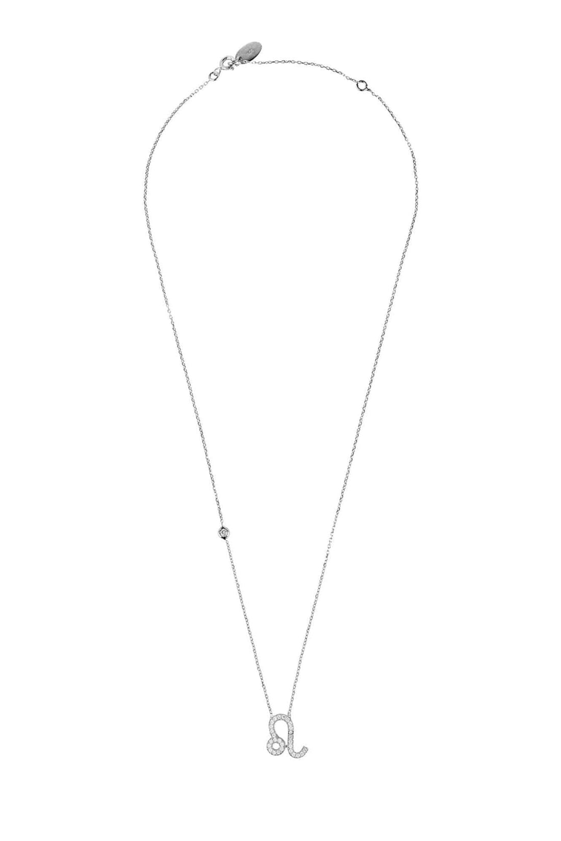 Silver zodiac pendant necklace with small Leo charm pendant on long chain