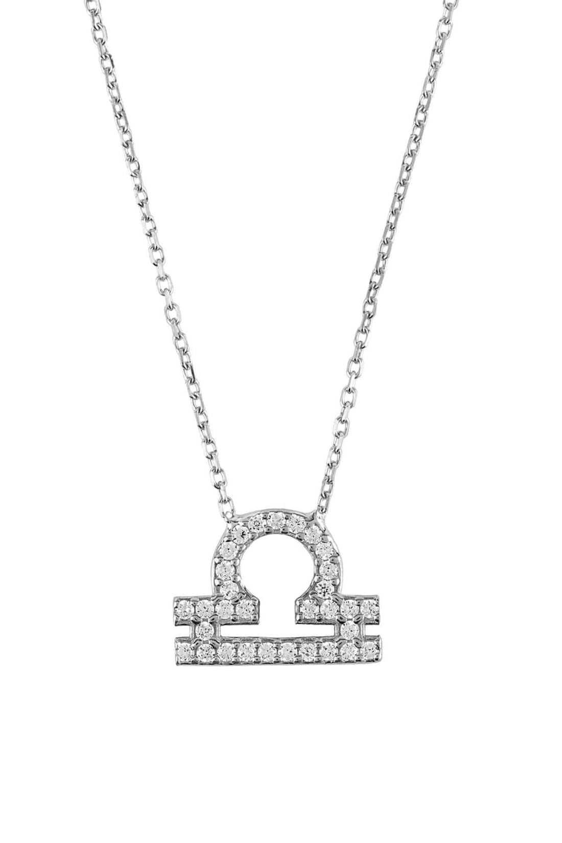 Silver zodiac pendant necklace with Libra symbol charm and pave detailing