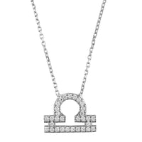 Silver zodiac pendant necklace with Libra symbol charm and pave detailing