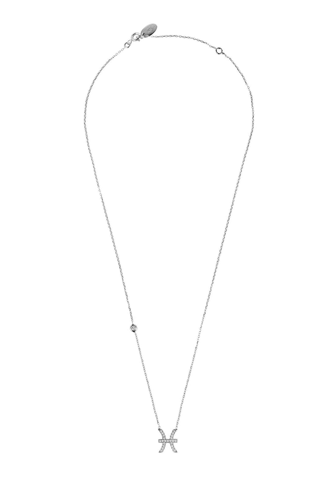 Silver Pisces zodiac pendant necklace with long chain and small charm